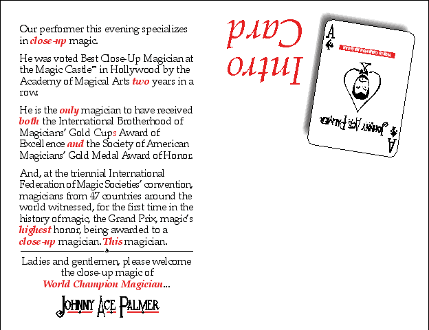 Johnny Ace Palmer Intro Card